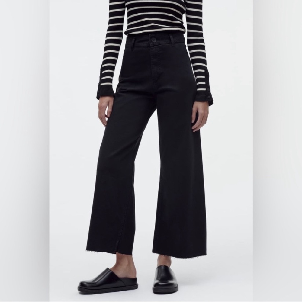 Zara The Marine Straight Wide Leg Pant Black Size 4 High Waisted